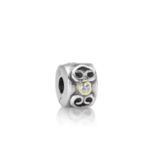 (obrázek pro) Klip srdce, sterlingové stříbro, 14kt zlato, 0.03ct TW h/vs diamonds - 790382D - Přívěsky | PANDORA