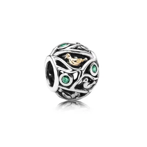 Přívěsek ptáci ve větvích, sterlingové stříbro, 14kt zlato, zelená kubická zirkonie - 791213CZN - Přívěsky | PANDORA (obrázek pro) Přívěsek ptáci ve větvích, sterlingové stříbro, 14kt zlato, zelená kubická zirkonie - 791213CZN - Přívěsky | PANDORA