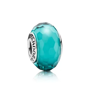 Teal Faceted broušené sklo Murano PANDORA (obrázek pro) Teal Faceted broušené sklo Murano PANDORA