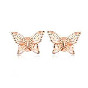 Rose Gold Peckové Náušnice Motýl SCE452-C Pandora styl