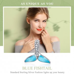Stříbrné Přívěsek Blue Fishtail SCC1067, Kubická zirkonie, Pandora styl
