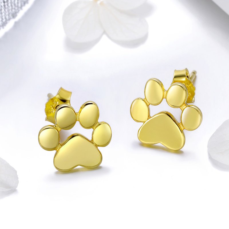 (obrázek pro) 14k Pozlacené Peckové Náušnice Roztomilý Paw Mark SCE407-4 Pandora styl - Zobrazit 3