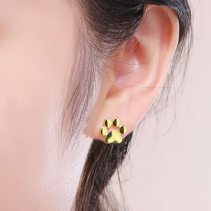 (obrázek pro) 14k Pozlacené Peckové Náušnice Roztomilý Paw Mark SCE407-4 Pandora styl - Zobrazit 5