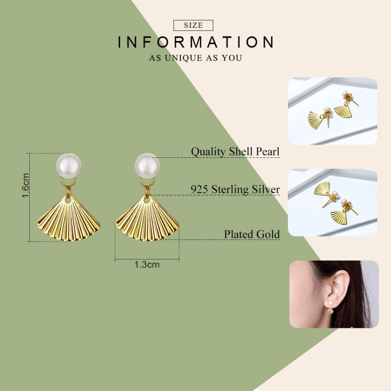 (obrázek pro) 14k Pozlacené Peckové Náušnice Shell & Perla SCE596 Pandora styl - Zobrazit 3