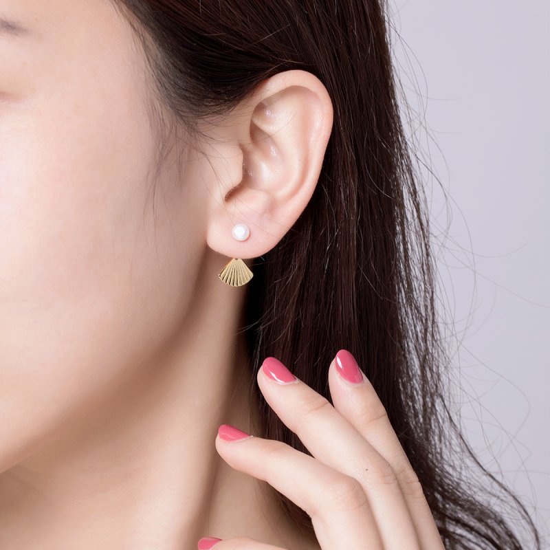 (obrázek pro) 14k Pozlacené Peckové Náušnice Shell & Perla SCE596 Pandora styl - Zobrazit 4