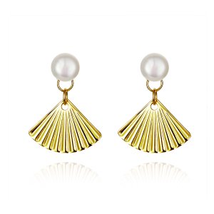 14k Pozlacené Peckové Náušnice Shell & Perla SCE596 Pandora styl (obrázek pro) 14k Pozlacené Peckové Náušnice Shell & Perla SCE596 Pandora styl