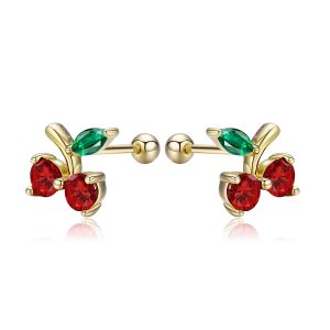14k Pozlacené Peckové Náušnice Třešeň SCE543, Kubická zirkonie, jako Pandora (obrázek pro) 14k Pozlacené Peckové Náušnice Třešeň SCE543, Kubická zirkonie, jako Pandora
