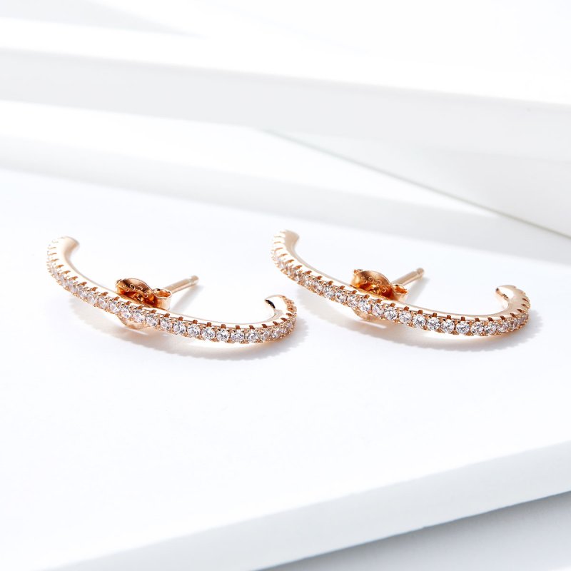 (obrázek pro) Rose Gold Kruhové Náušnice Elegantní Radiány SCE548, Kubická zirkonie, Pandora s - Zobrazit 2