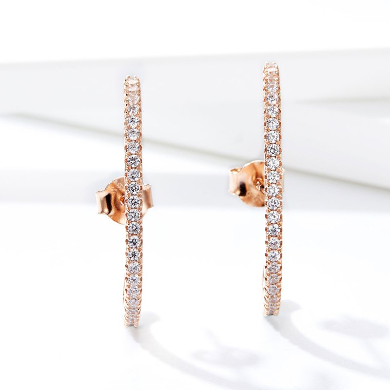 (obrázek pro) Rose Gold Kruhové Náušnice Elegantní Radiány SCE548, Kubická zirkonie, Pandora s - Zobrazit 3