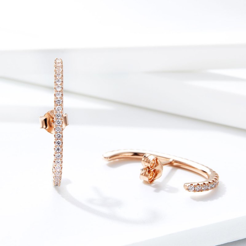 (obrázek pro) Rose Gold Kruhové Náušnice Elegantní Radiány SCE548, Kubická zirkonie, Pandora s - Zobrazit 4