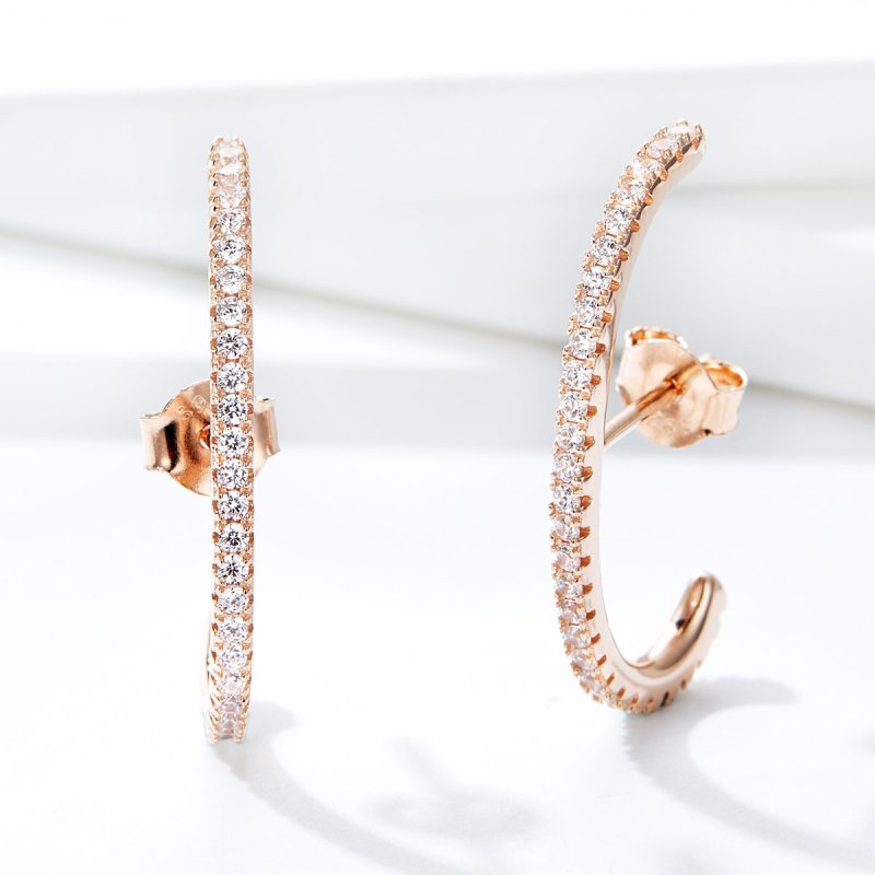(obrázek pro) Rose Gold Kruhové Náušnice Elegantní Radiány SCE548, Kubická zirkonie, Pandora s - Zobrazit 5
