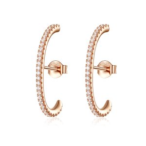 (obrázek pro) Rose Gold Kruhové Náušnice Elegantní Radiány SCE548, Kubická zirkonie, Pandora styl