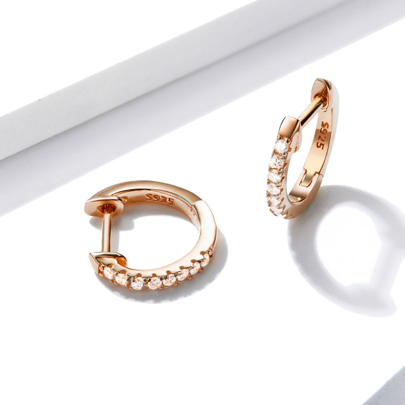 (obrázek pro) Rose Gold Kruhové Náušnice Malý Kruh SCE498-C, Kubická zirkonie, Pandora styl - Zobrazit 3
