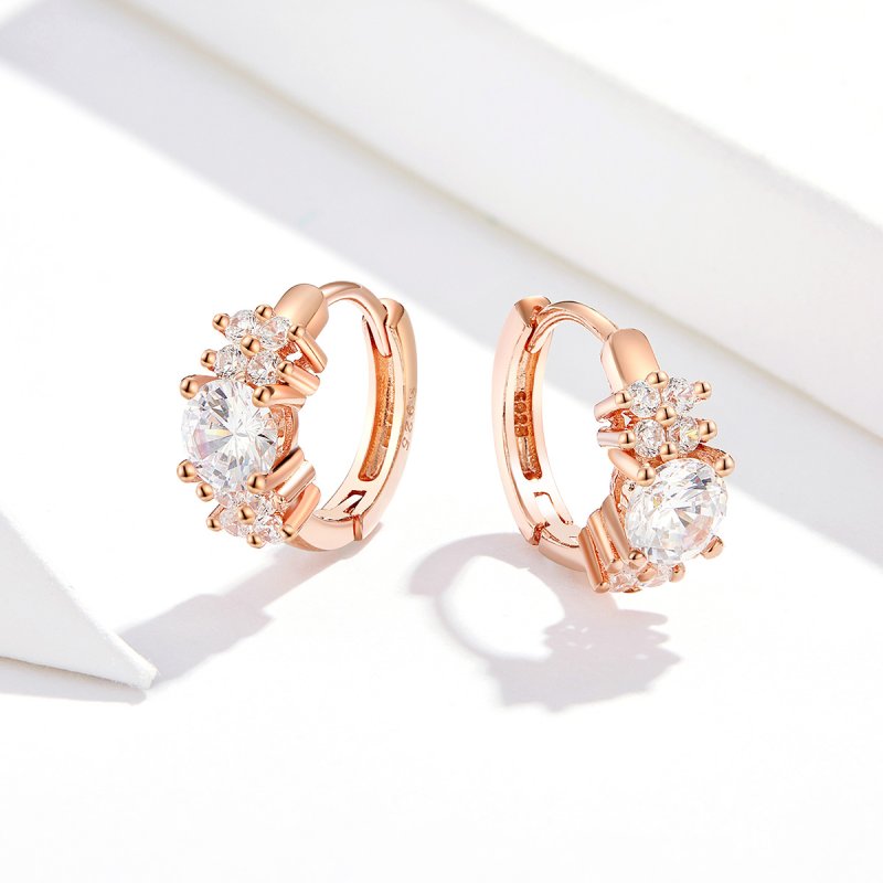 (obrázek pro) Rose Gold Kruhové Náušnice Romantický Lesk SCE485-C, Kubická zirkonie, Pandora s - Zobrazit 2