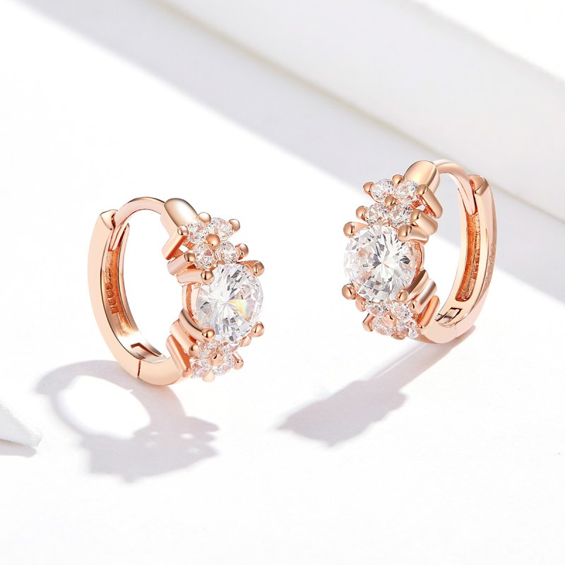 (obrázek pro) Rose Gold Kruhové Náušnice Romantický Lesk SCE485-C, Kubická zirkonie, Pandora s - Zobrazit 3