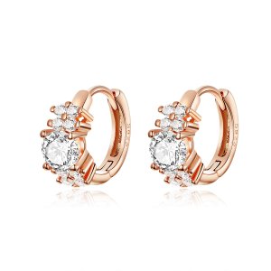 (obrázek pro) Rose Gold Kruhové Náušnice Romantický Lesk SCE485-C, Kubická zirkonie, Pandora styl