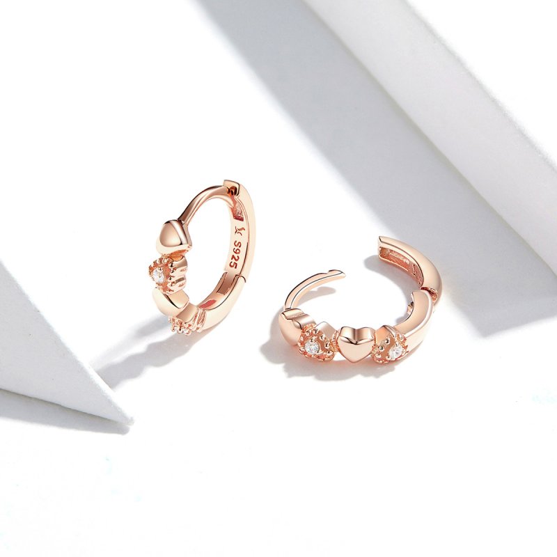 (obrázek pro) Rose Gold Kruhové Náušnice Srdce Datování SCE445-C, Kubická zirkonie, Pandora st - Zobrazit 2
