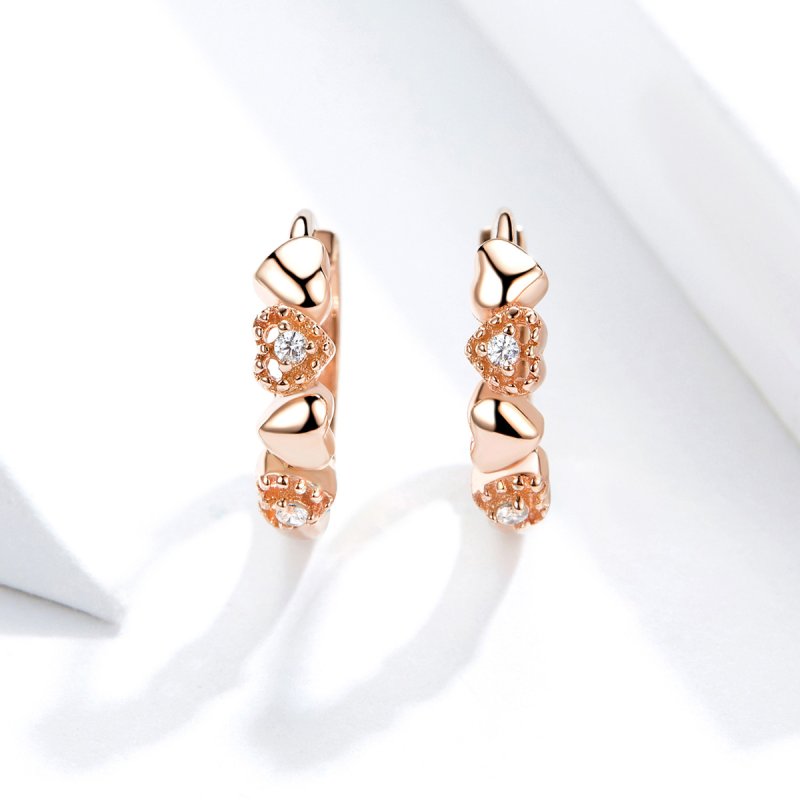 (obrázek pro) Rose Gold Kruhové Náušnice Srdce Datování SCE445-C, Kubická zirkonie, Pandora st - Zobrazit 3