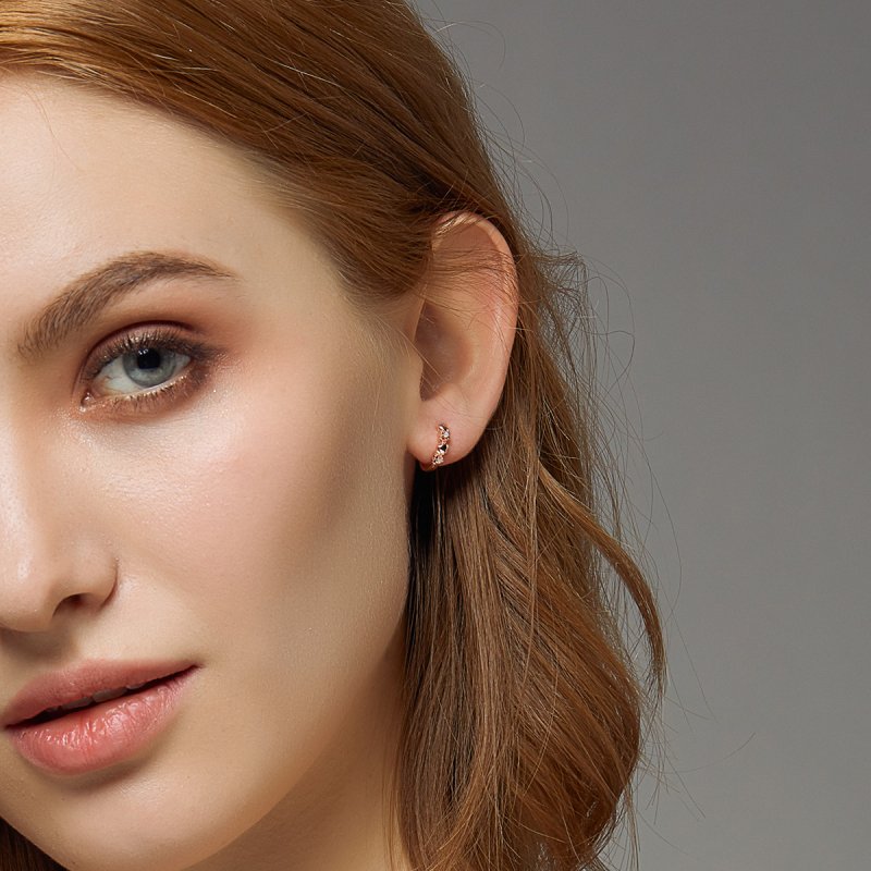 (obrázek pro) Rose Gold Kruhové Náušnice Srdce Datování SCE445-C, Kubická zirkonie, Pandora st - Zobrazit 5