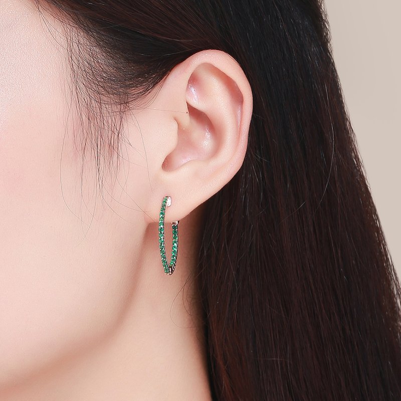 (obrázek pro) Rose Gold Kruhové Náušnice Zelený Styl SCE511, Kubická zirkonie, Pandora styl - Zobrazit 4