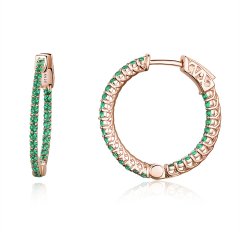 (obrázek pro) Rose Gold Kruhové Náušnice Zelený Styl SCE511, Kubická zirkonie, Pandora styl