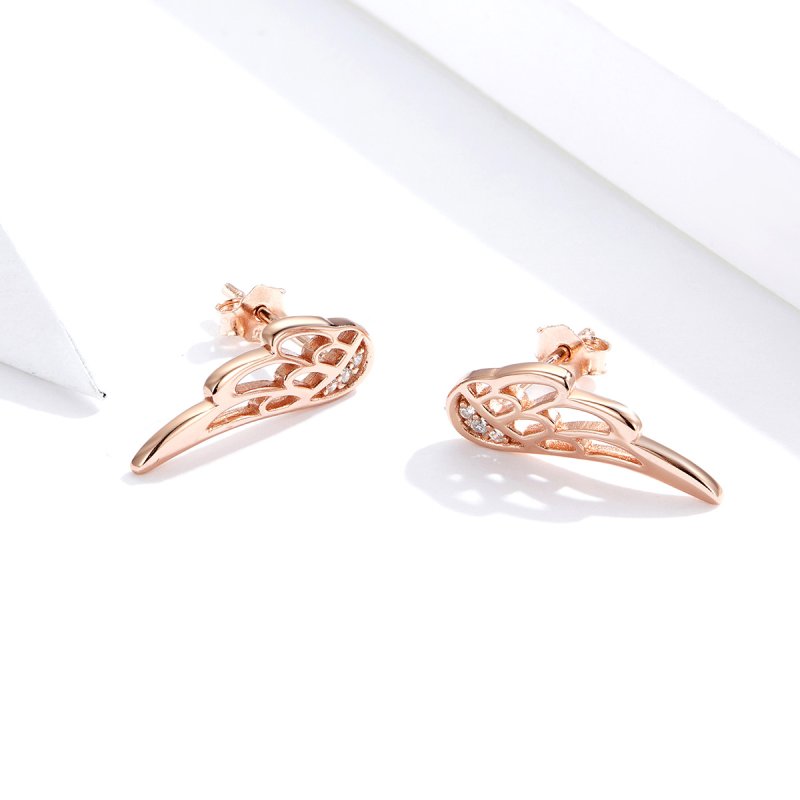 (obrázek pro) Rose Gold Peckové Náušnice Elfí Křídla SCE343-C, Kubická zirkonie, jako Pandora - Zobrazit 2