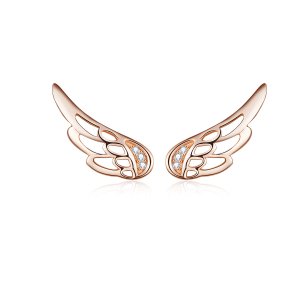 (obrázek pro) Rose Gold Peckové Náušnice Elfí Křídla SCE343-C, Kubická zirkonie, jako Pandora