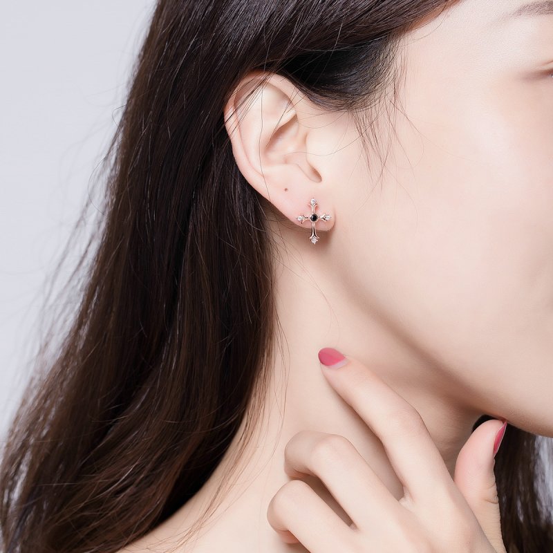 (obrázek pro) Rose Gold Peckové Náušnice Kříž SCE613, Kubická zirkonie, Pandora styl - Zobrazit 5