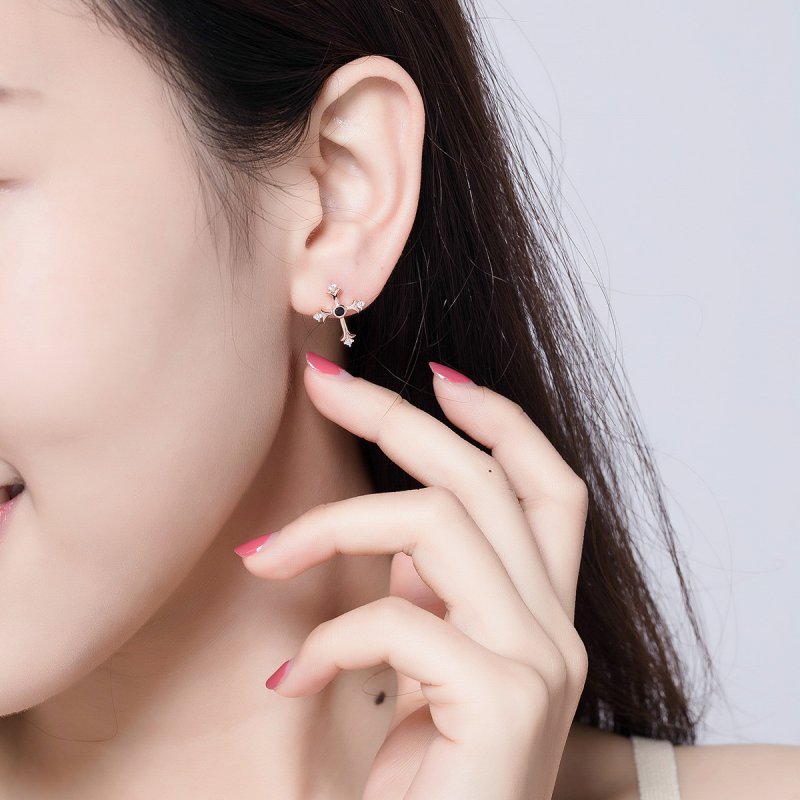 (obrázek pro) Rose Gold Peckové Náušnice Kříž SCE613, Kubická zirkonie, Pandora styl - Zobrazit 6