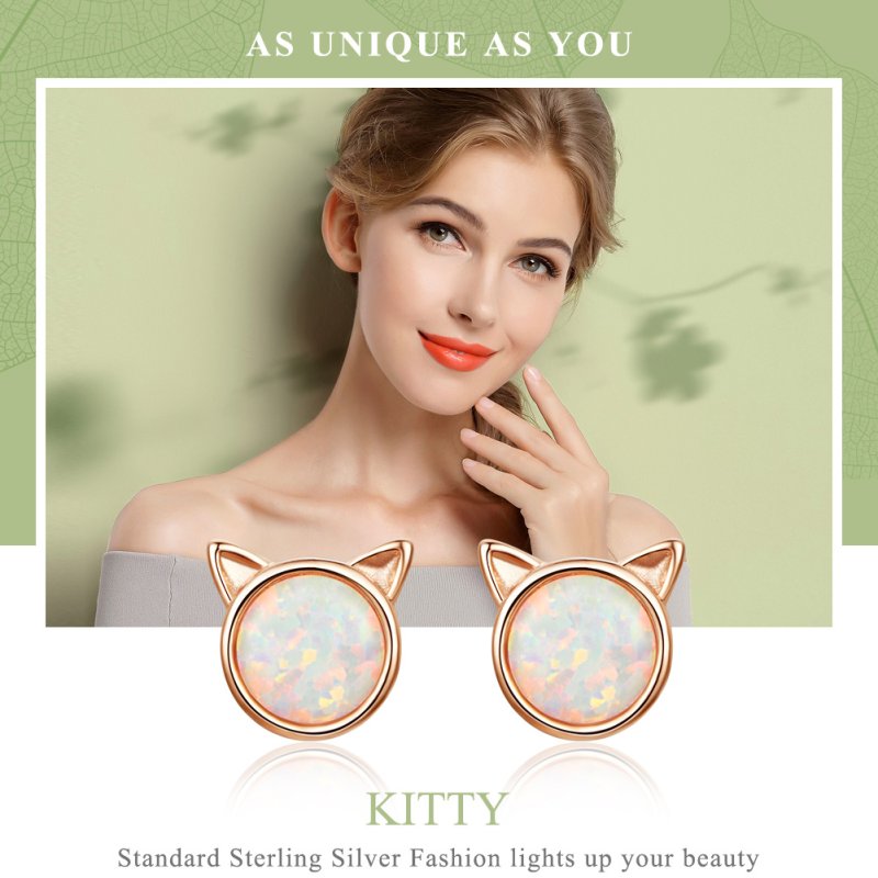 (obrázek pro) Rose Gold Peckové Náušnice Kočičí Hvězda SCE538 Pandora styl - Zobrazit 2