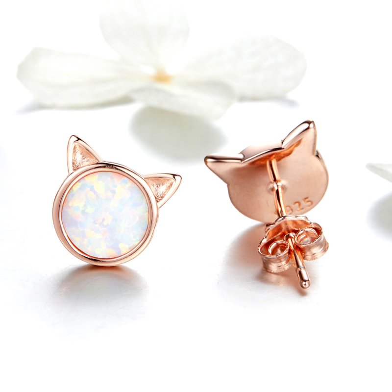 (obrázek pro) Rose Gold Peckové Náušnice Kočičí Hvězda SCE538 Pandora styl - Zobrazit 3