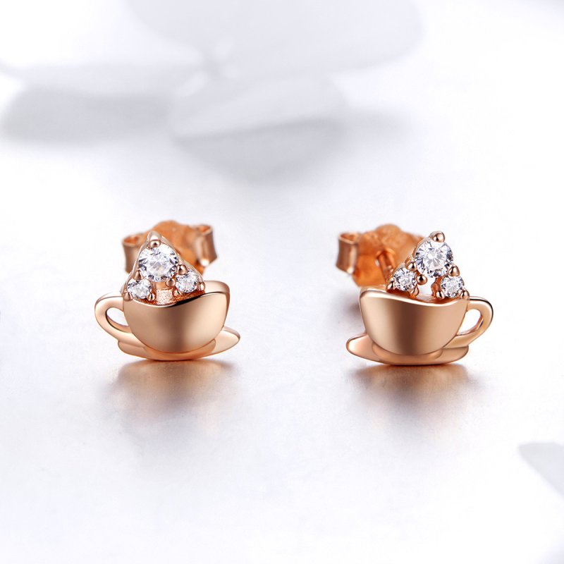(obrázek pro) Rose Gold Peckové Náušnice Odpolední Káva SCE592, Kubická zirkonie, jako Pandora - Zobrazit 2