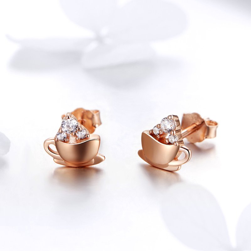 (obrázek pro) Rose Gold Peckové Náušnice Odpolední Káva SCE592, Kubická zirkonie, jako Pandora - Zobrazit 3