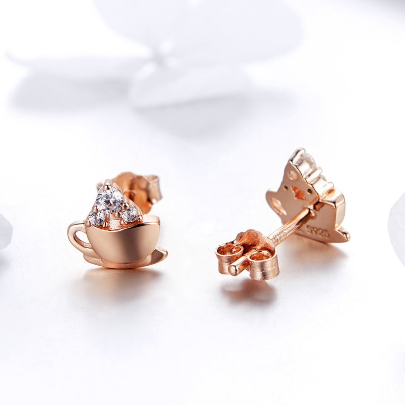 (obrázek pro) Rose Gold Peckové Náušnice Odpolední Káva SCE592, Kubická zirkonie, jako Pandora - Zobrazit 4