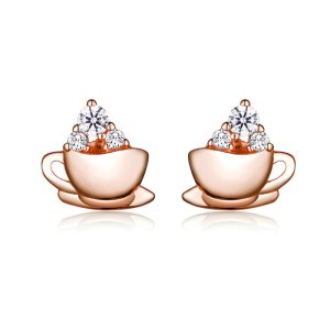 (obrázek pro) Rose Gold Peckové Náušnice Odpolední Káva SCE592, Kubická zirkonie, jako Pandora