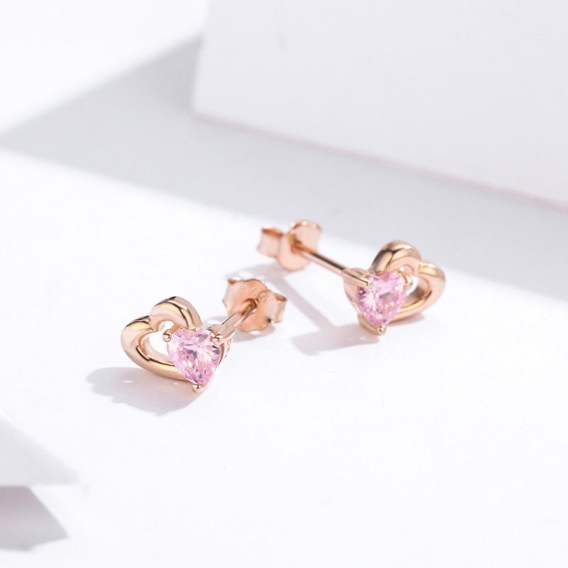 (obrázek pro) Rose Gold Peckové Náušnice Palpitation SCE090-C, Kubická zirkonie, jako Pandora - Zobrazit 3