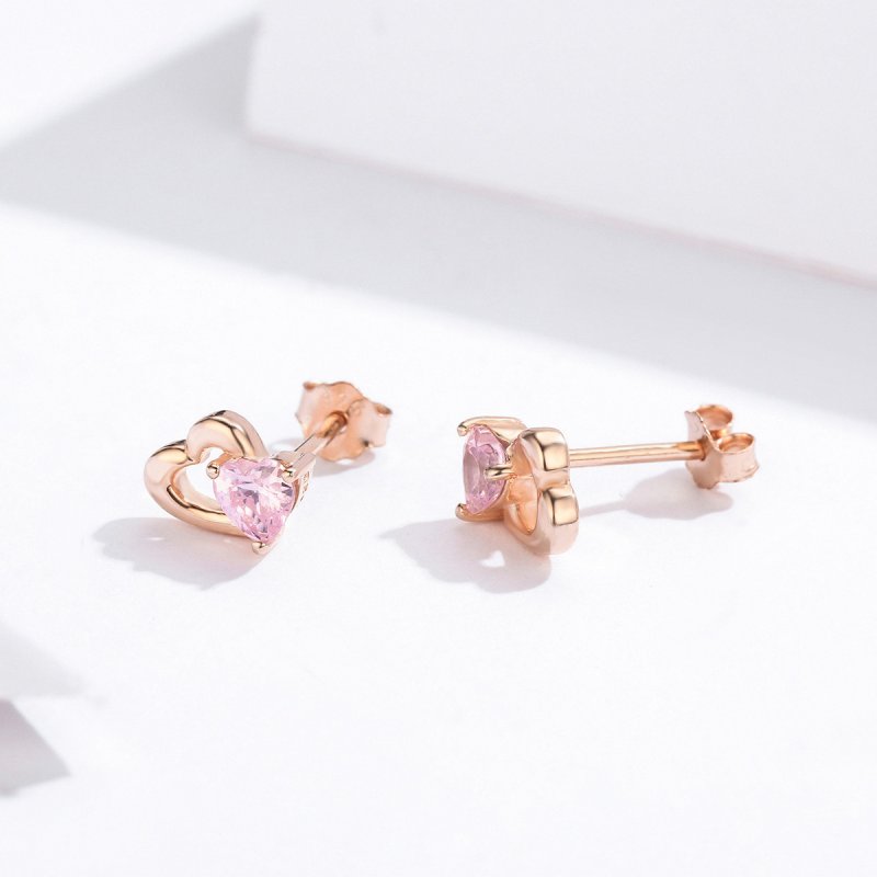(obrázek pro) Rose Gold Peckové Náušnice Palpitation SCE090-C, Kubická zirkonie, jako Pandora - Zobrazit 4
