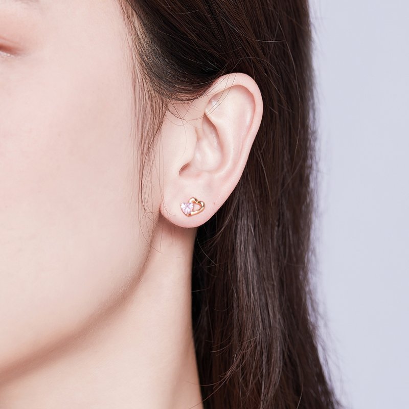 (obrázek pro) Rose Gold Peckové Náušnice Palpitation SCE090-C, Kubická zirkonie, jako Pandora - Zobrazit 5