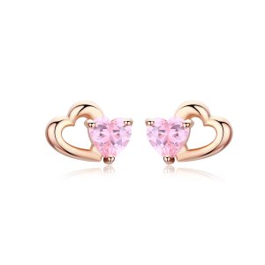 (obrázek pro) Rose Gold Peckové Náušnice Palpitation SCE090-C, Kubická zirkonie, jako Pandora