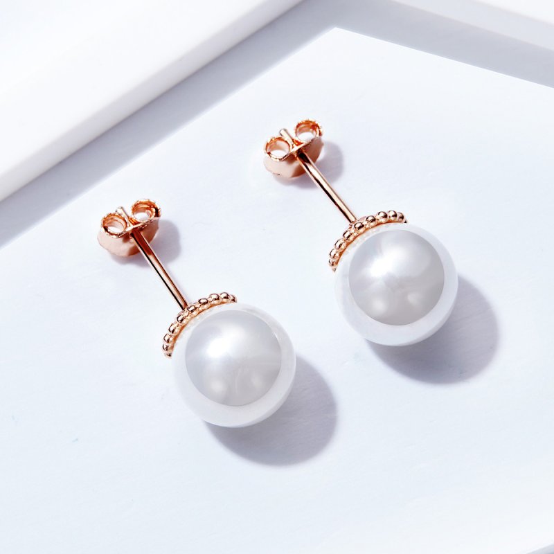 (obrázek pro) Rose Gold Peckové Náušnice Perla SCE609 Pandora styl - Zobrazit 2
