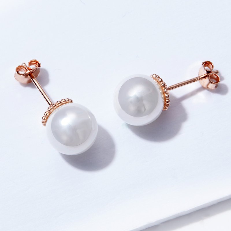 (obrázek pro) Rose Gold Peckové Náušnice Perla SCE609 Pandora styl - Zobrazit 3