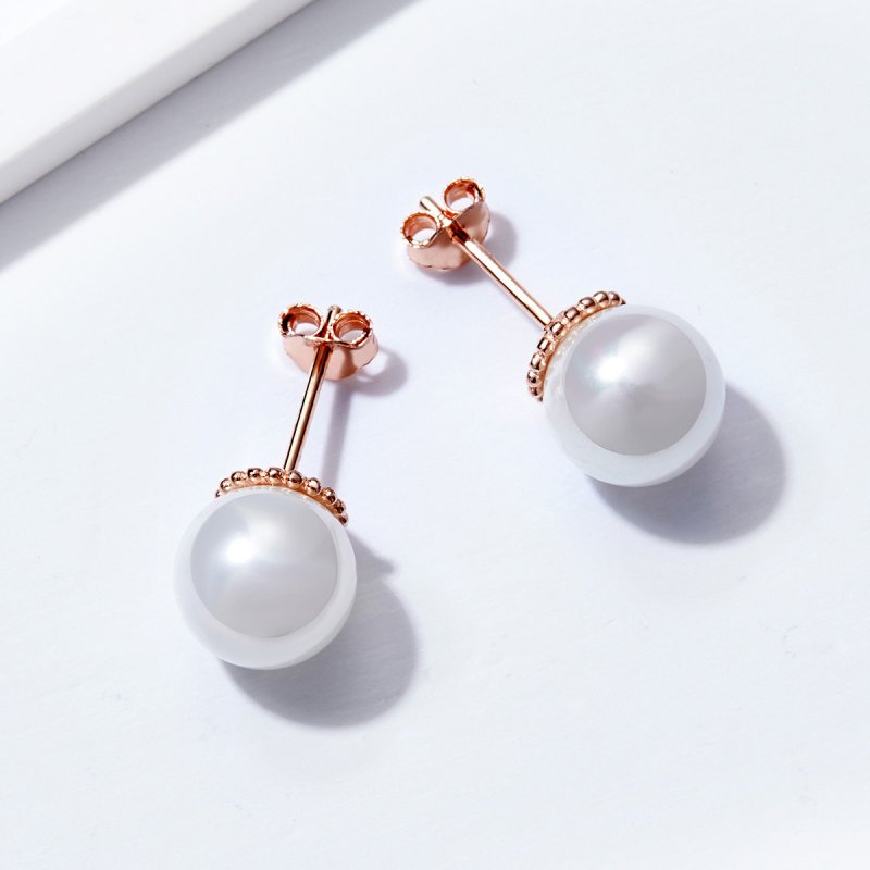 (obrázek pro) Rose Gold Peckové Náušnice Perla SCE609 Pandora styl - Zobrazit 4