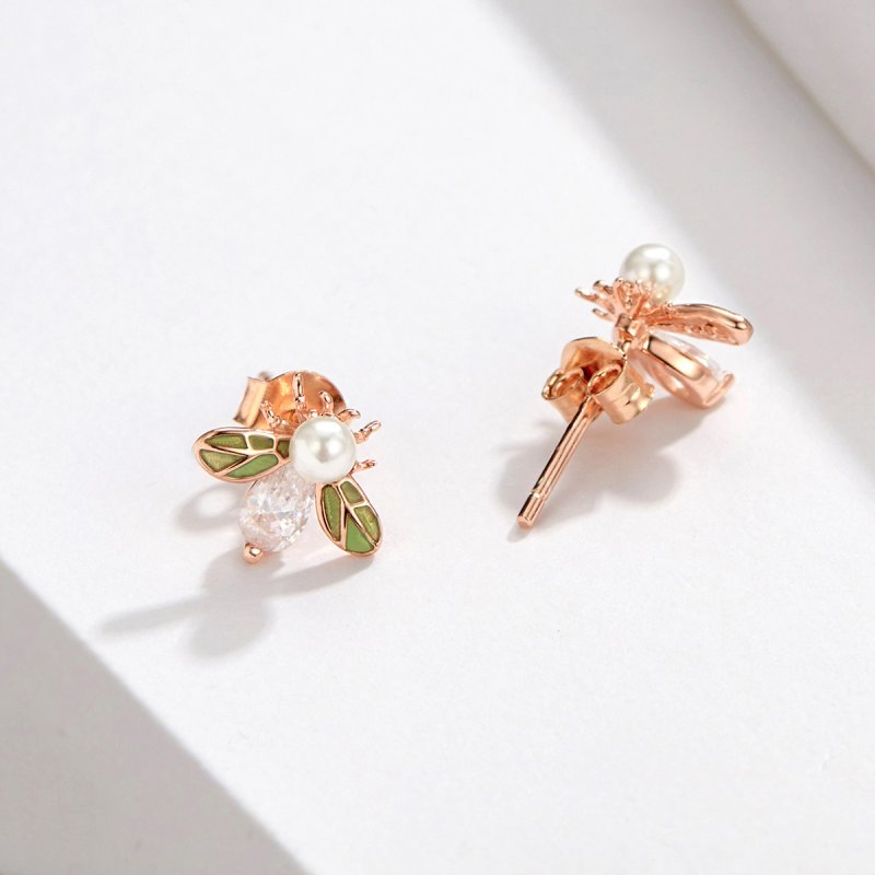 (obrázek pro) Rose Gold Peckové Náušnice Včela SCE643, Kubická zirkonie, jako Pandora - Zobrazit 4