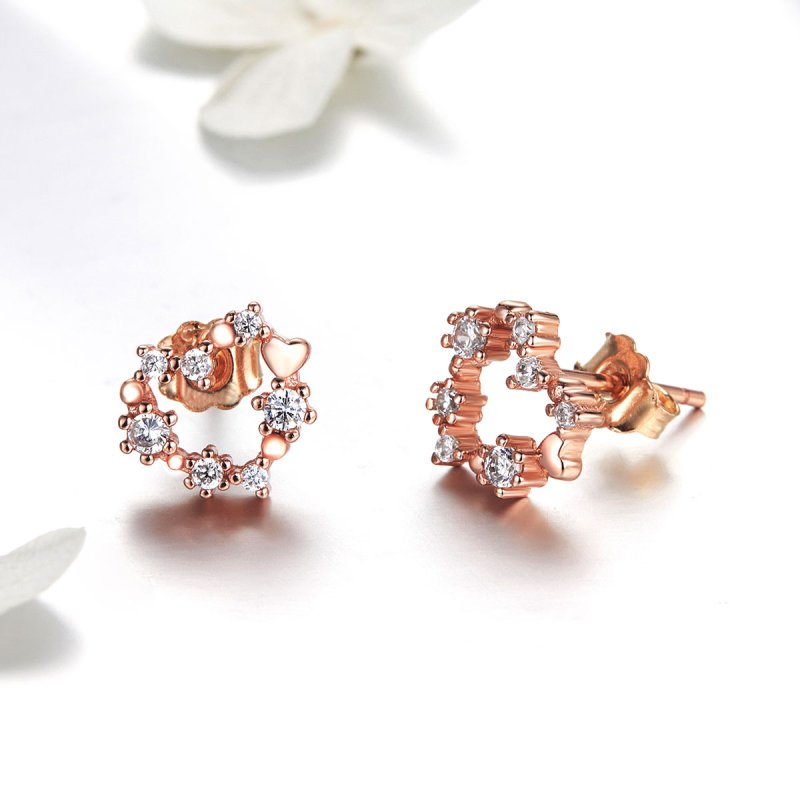 (obrázek pro) Rose Gold Peckové Náušnice Zářící Srdce SCE575, Kubická zirkonie, jako Pandora - Zobrazit 3