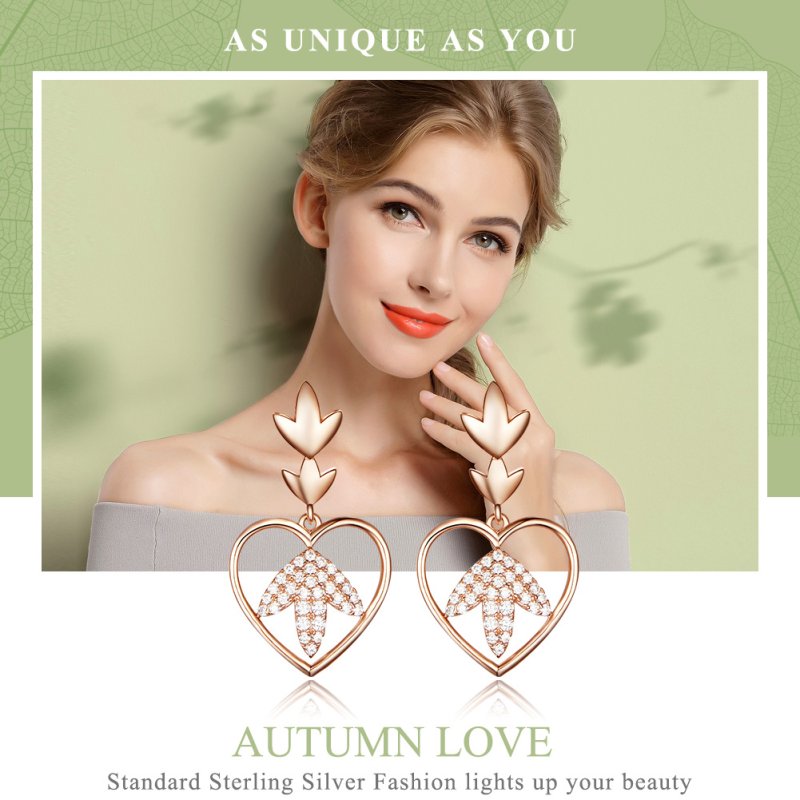 (obrázek pro) Rose Gold Visací Náušnice Podzimní Láska SCE557, Kubická zirkonie, Pandora styl - Zobrazit 2