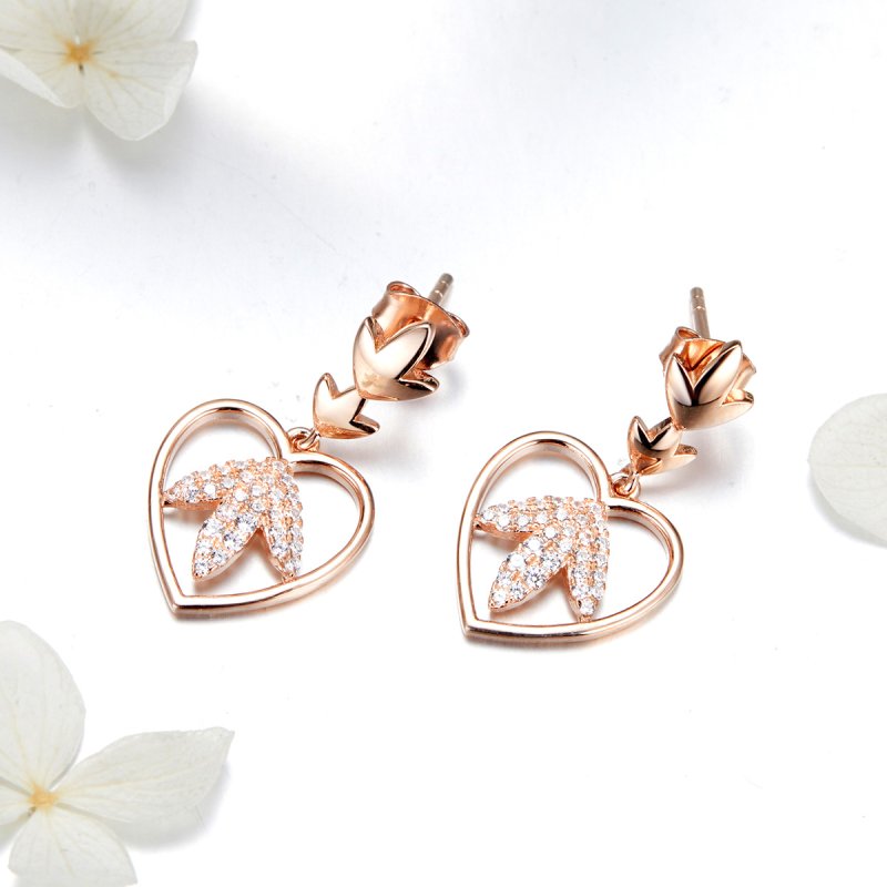 (obrázek pro) Rose Gold Visací Náušnice Podzimní Láska SCE557, Kubická zirkonie, Pandora styl - Zobrazit 3