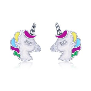 Stříbrné Peckové Náušnice Jednorožec Paměti SCE393 Pandora styl (obrázek pro) Stříbrné Peckové Náušnice Jednorožec Paměti SCE393 Pandora styl
