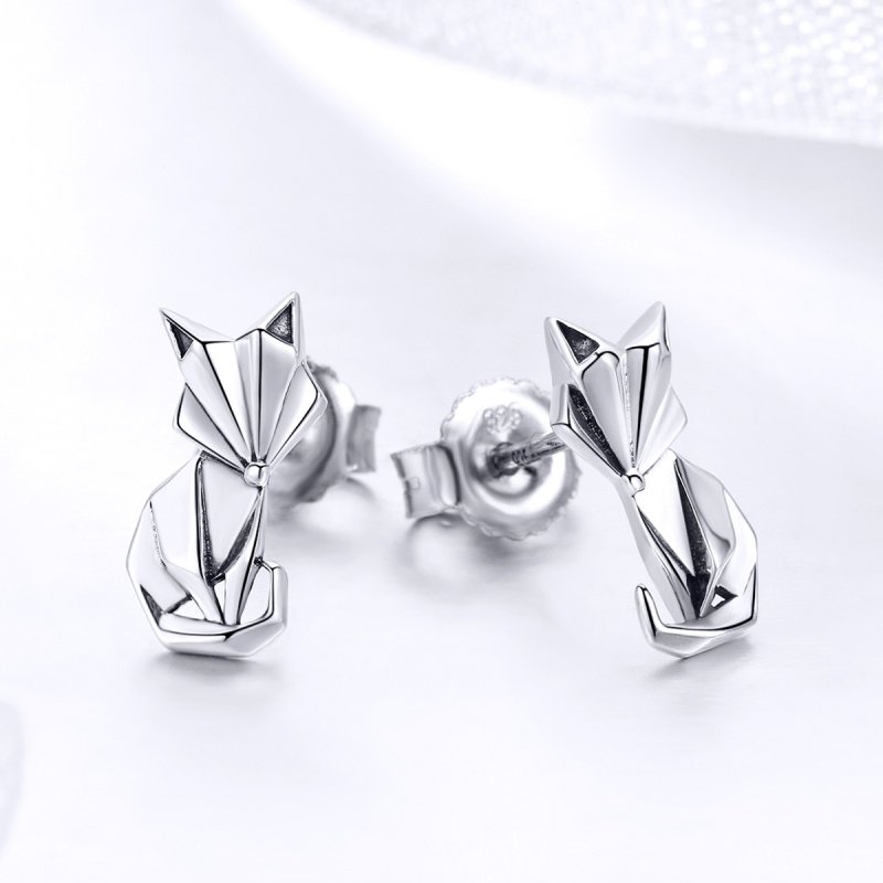 (obrázek pro) Stříbrné Peckové Náušnice Origami Liška SCE526 Pandora styl - Zobrazit 3