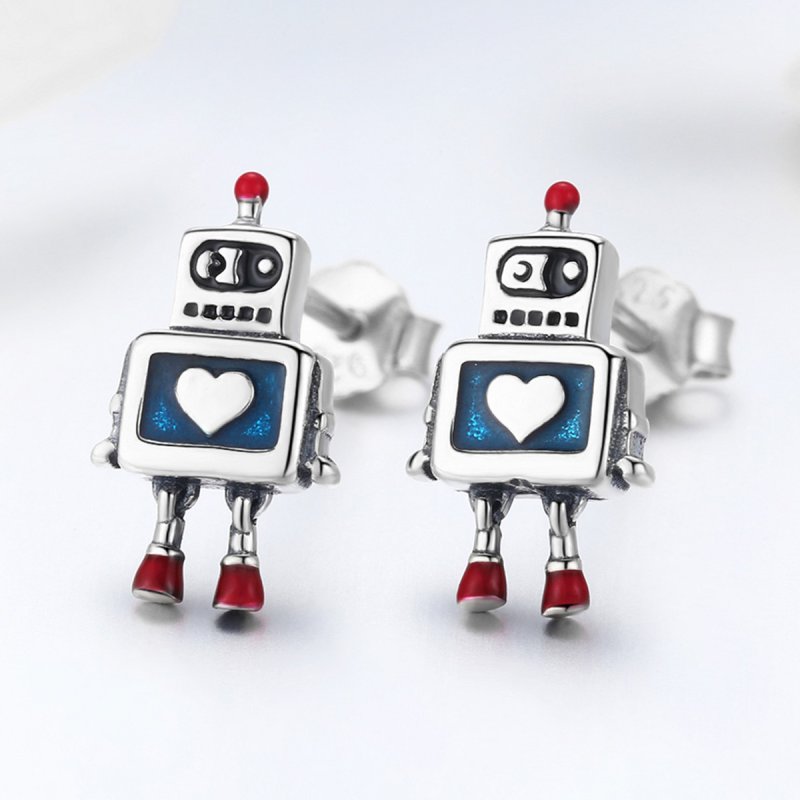 (obrázek pro) Stříbrné Peckové Náušnice Robot SCE477 Pandora styl - Zobrazit 2