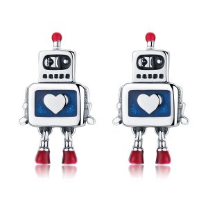 (obrázek pro) Stříbrné Peckové Náušnice Robot SCE477 Pandora styl